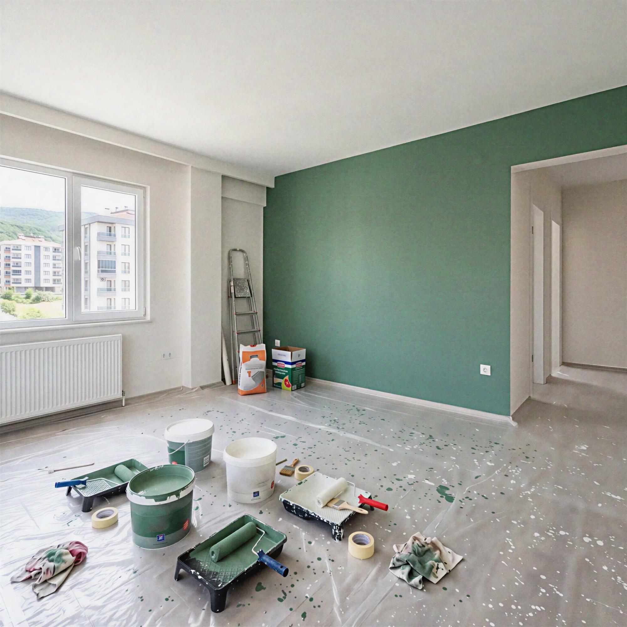 Erzene'de adaçayı yeşili boyanmış salon ve vurgu duvarı
